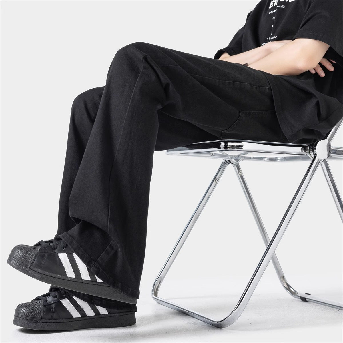 Black Casual Trousers Straight Micro-pull for men