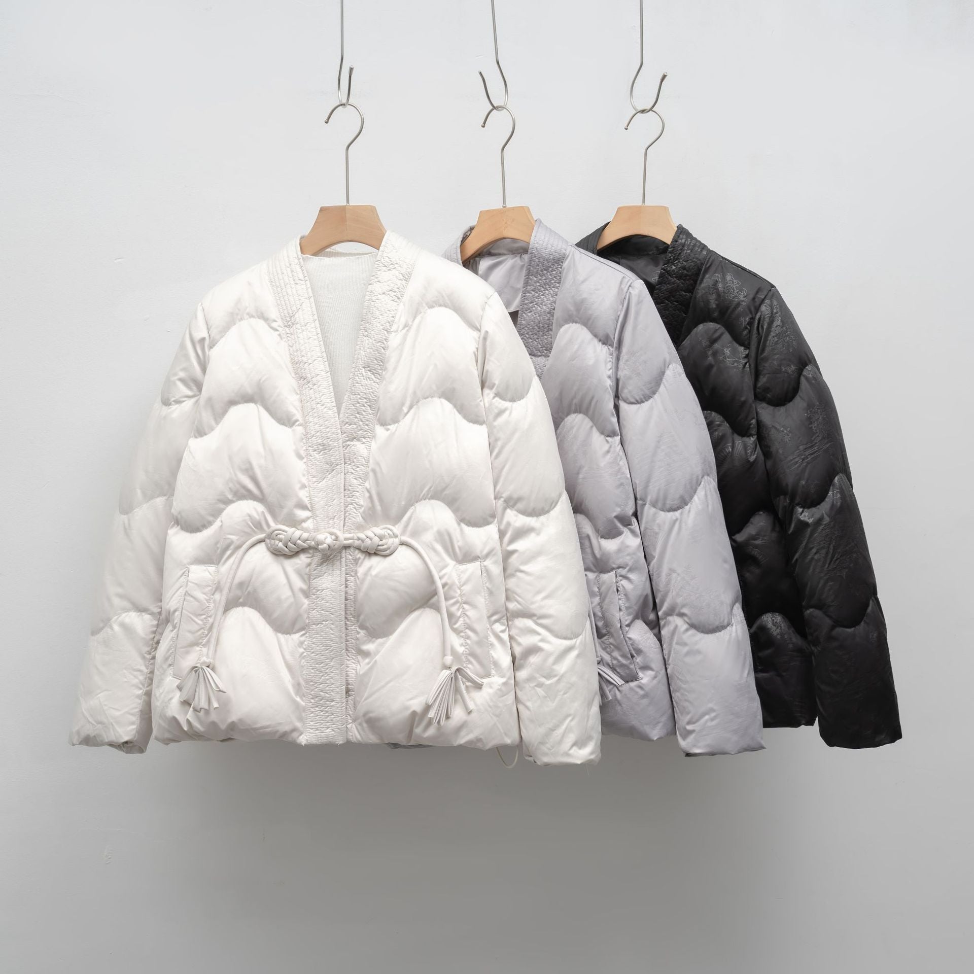 Casual Autumn and Winter Minimalist Chinese-style Solid Color V-neck Loose Jacket for women