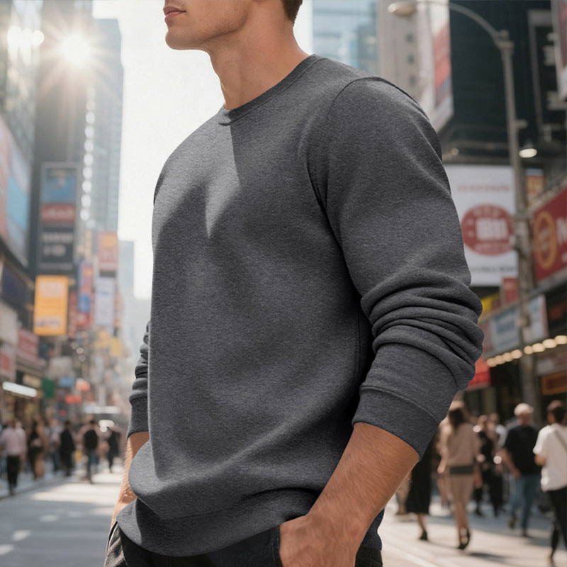 Fleece-lined Crew Neck Sweater Male Loose Casual Top for men
