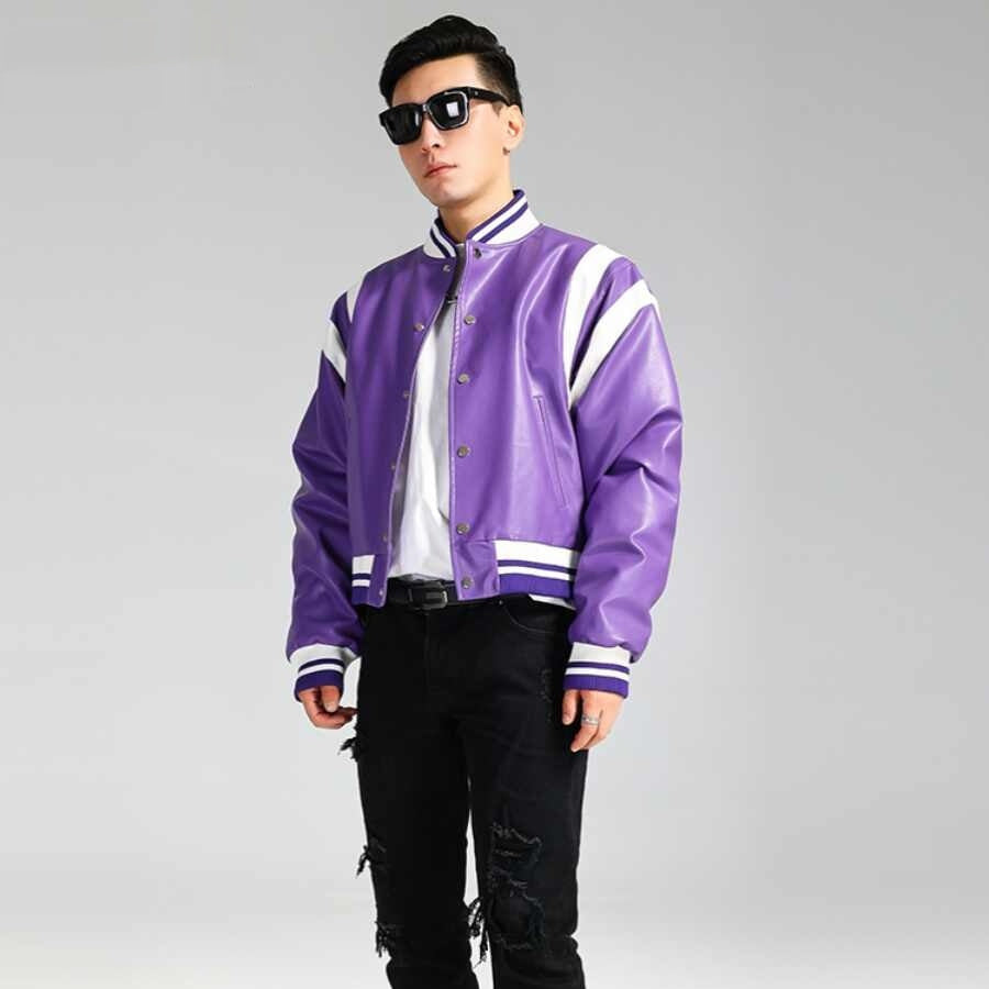 Fashion Colorblock American Biker's Leather Jacket