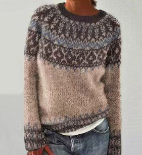 Women's Round-neck Color-block Loose Sweater