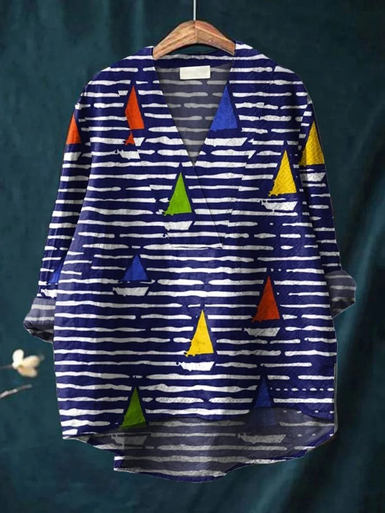 Fashion Digital Printing Large Wide V-neck Top