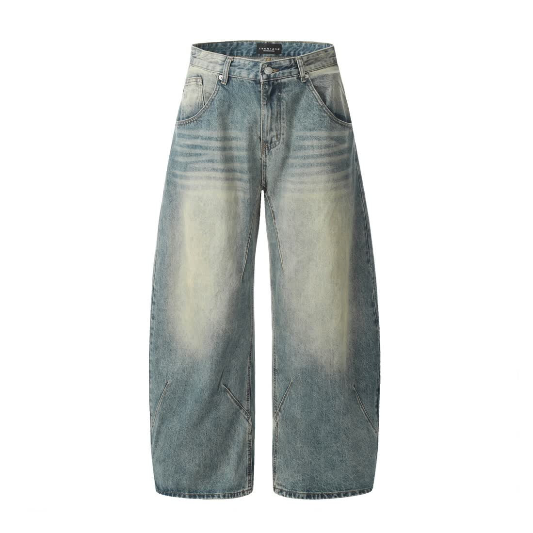 Retro Design Deconstructed Pleated Washed Blue Jeans for men