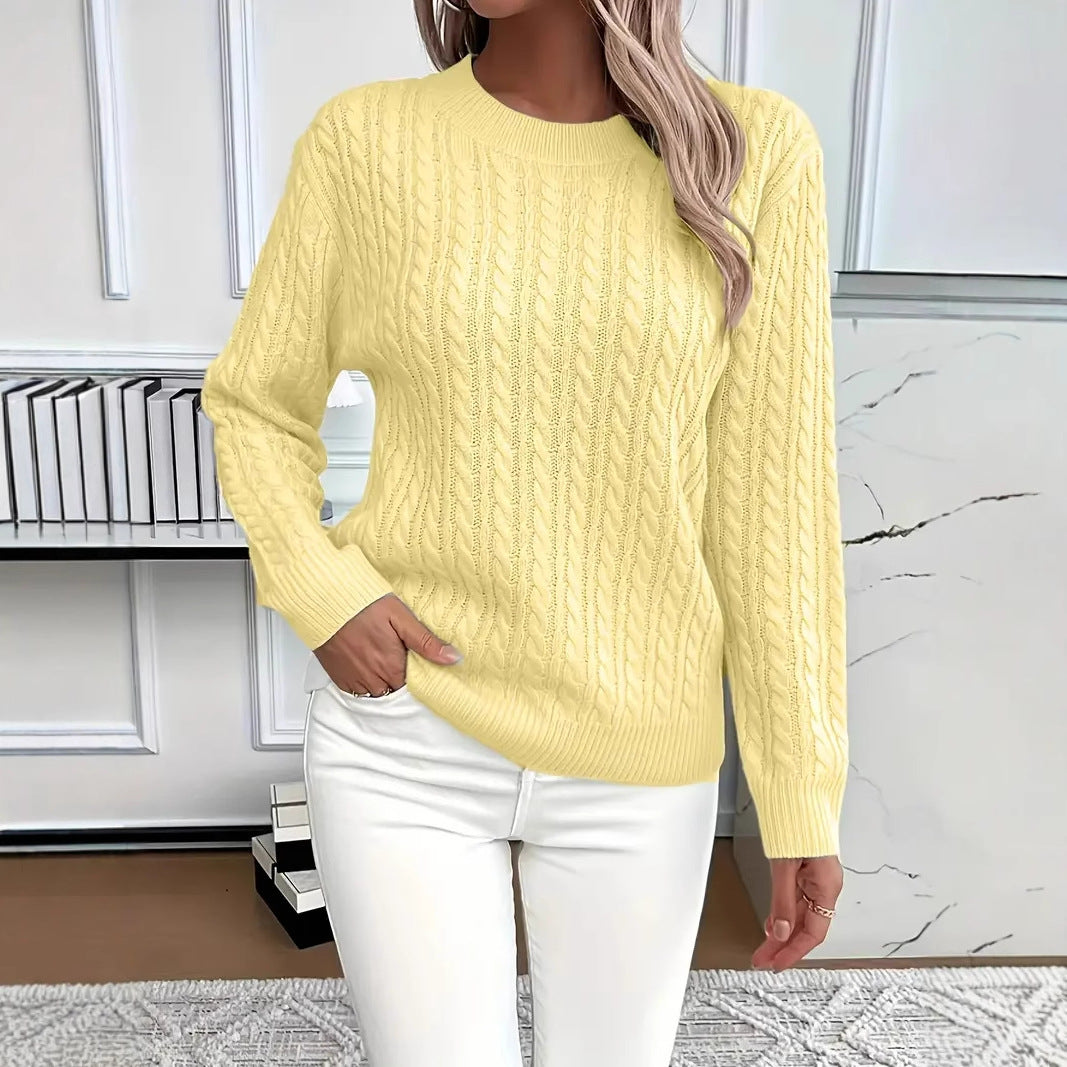 Ins Twist Round Neck Pullover Sweater Fashion Solid Color Long-sleeved Knitted Top for Women