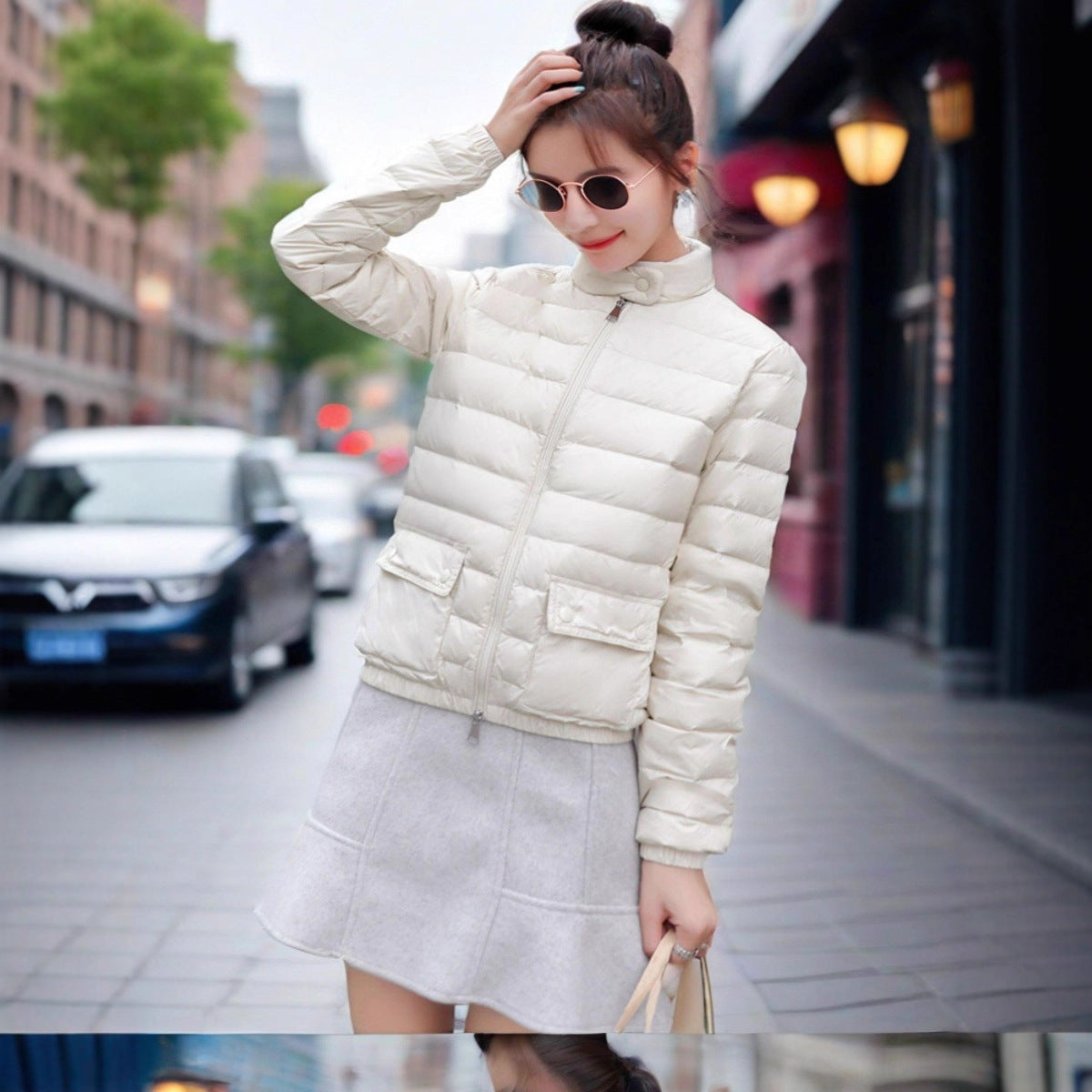 Autumn And Winter New Stand-up Collar Petite Fashion White Duck Short Lightweight Women's Jacket