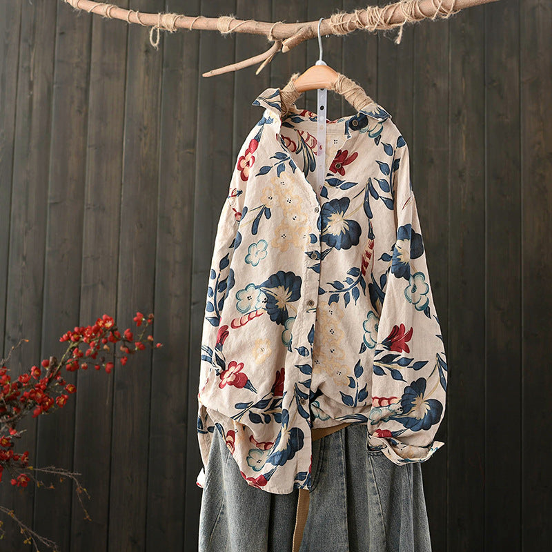 New Oversize Loose Artistic Vintage Floral Shirt