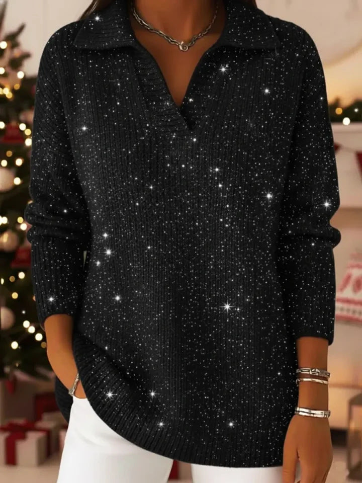 New Solid-color Long-sleeve Top Shimmering Sweater