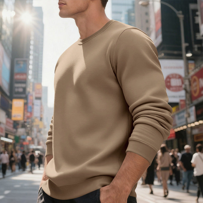 Fleece-lined Crew Neck Sweater Male Loose Casual Top for men