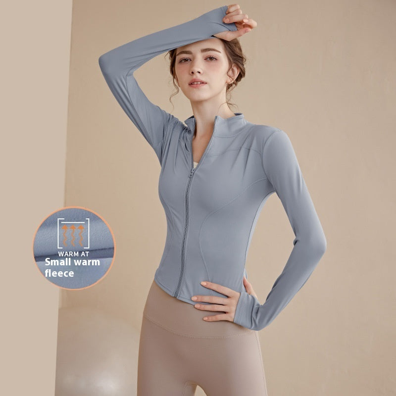 Fleece-lined Stand Collar Top Sports Coat for Women