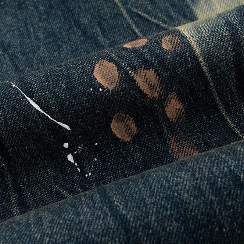 Old Splash-ink Blue Washed Straight-leg Trousers for men