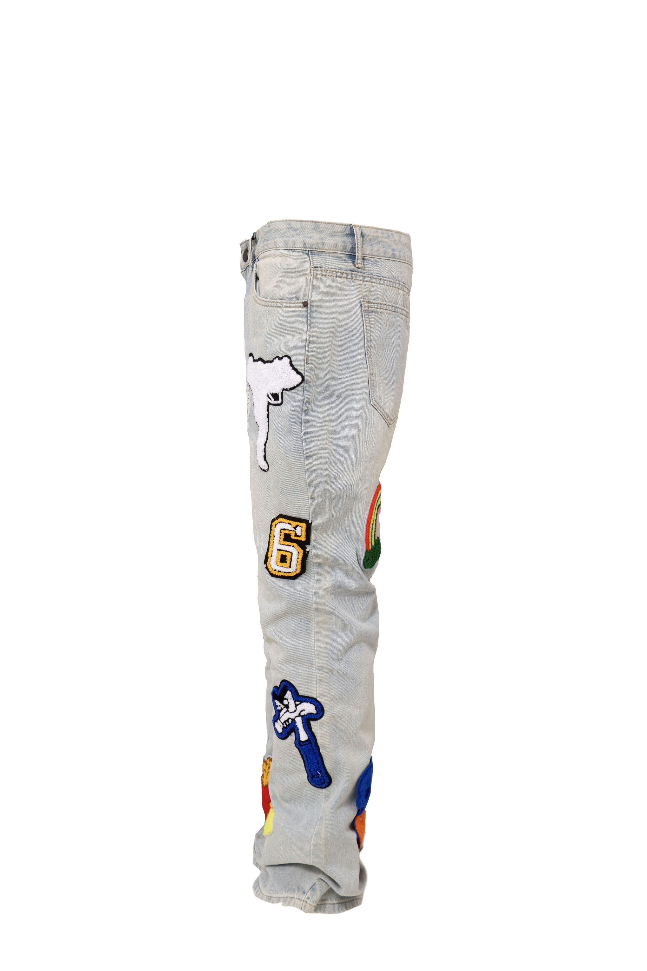 Light Color Irregular Towel Embroidered Slim Straight-leg Denim Trousers for men