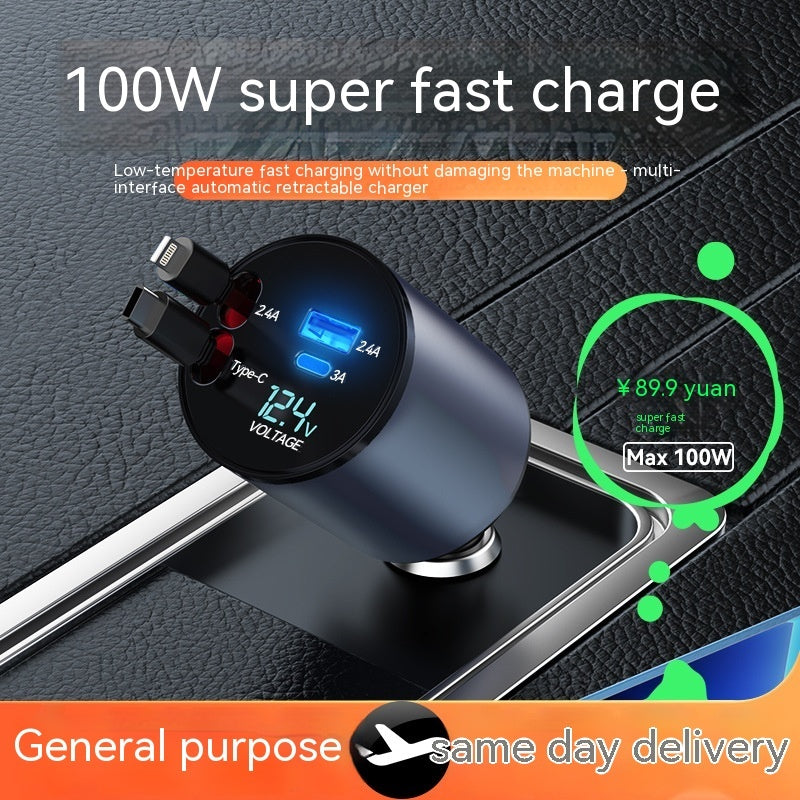Fashion Simple 100W Car Phone Charger, 4 in 1 charger