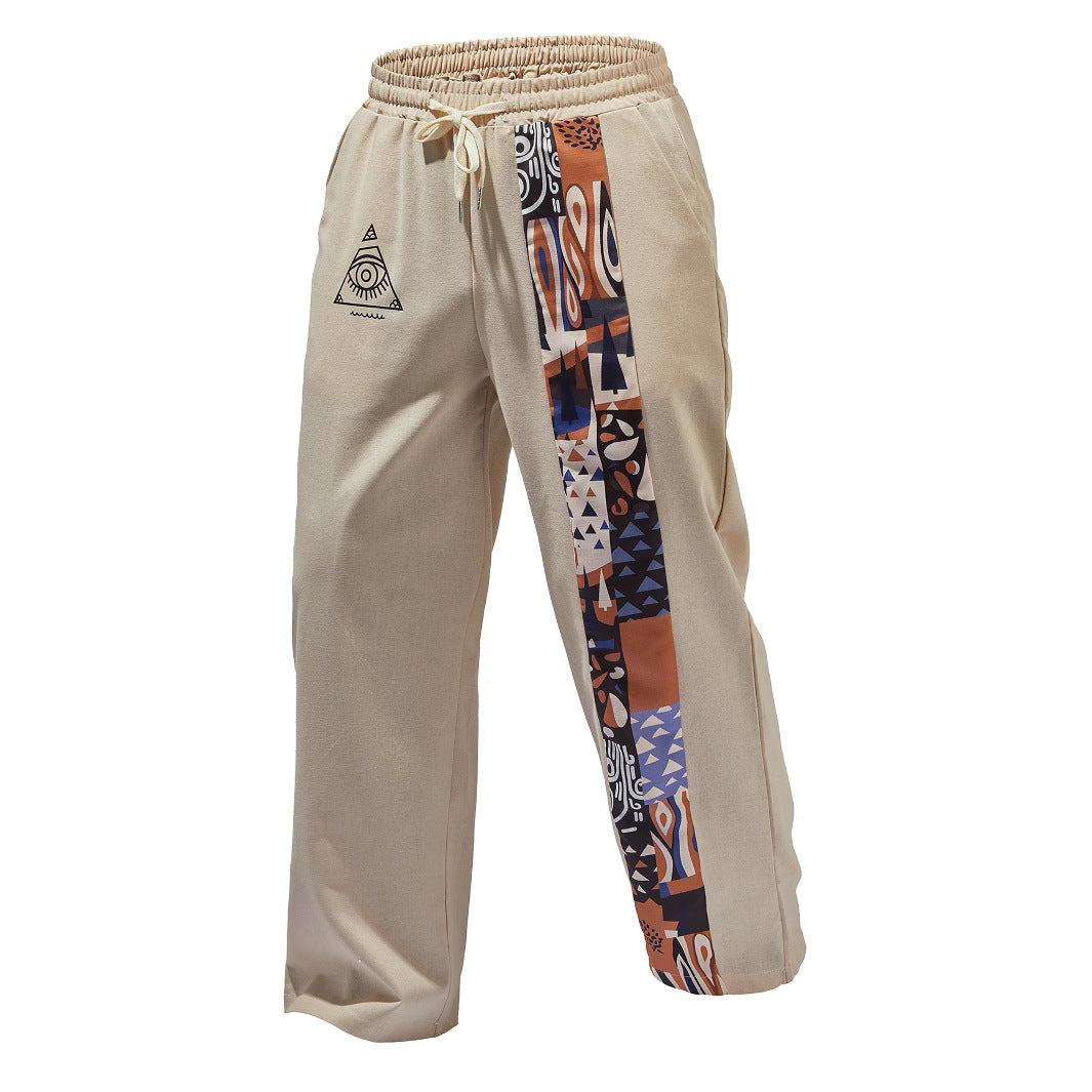Retro Printed Loose Casual Straight Trousers for men