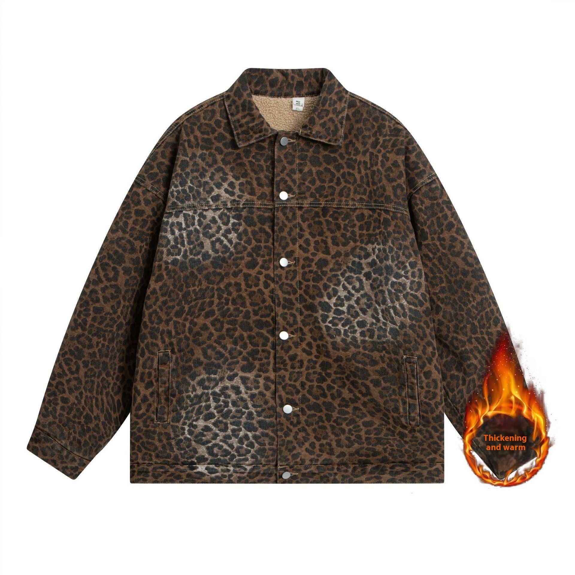 Vintage Leopard Print Thickened Loose Jacket Coat