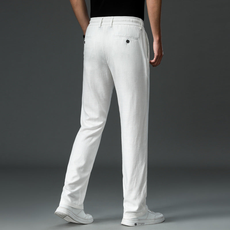 Summer Thin Cotton and Linen Tencel Breathable and Loose Straight White Pants for men