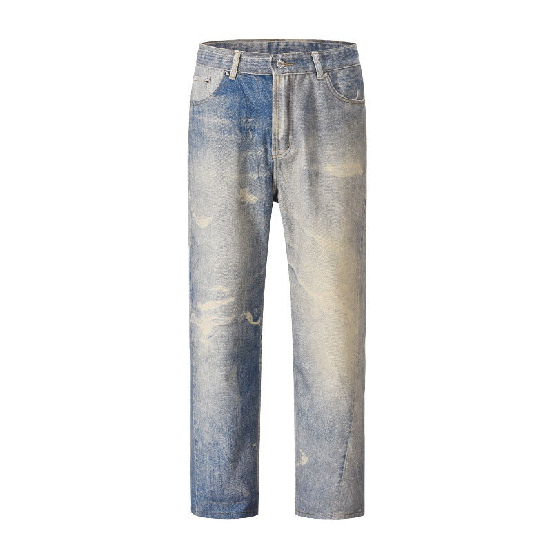 Digital Printed Jeans Gray Whitewashed Distressed Trousers for men