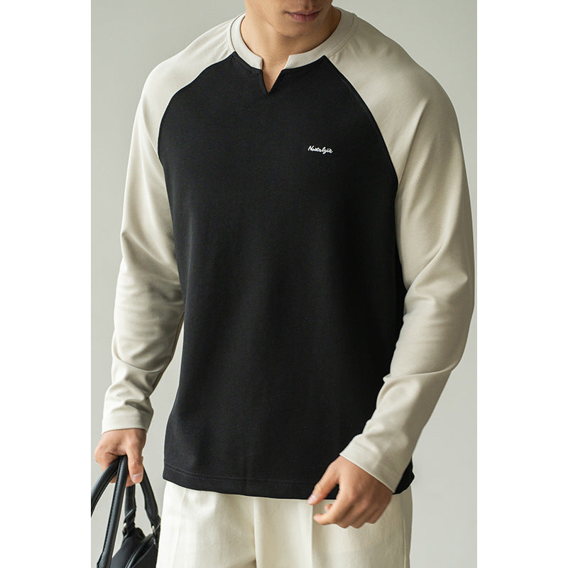 Small V-collar Contrast Color Drop-shoulder Sleeve Loose Sweater Male