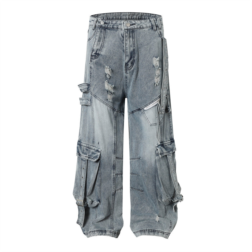 Old Washing Overalls Denim Trousers For Men