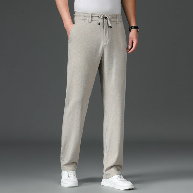 Summer Thin Cotton and Linen Tencel Breathable and Loose Straight White Pants for men