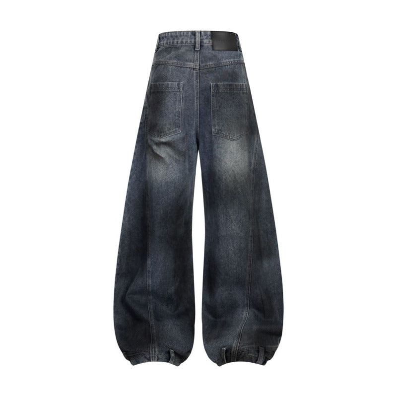 Retro Washed Ripped Deconstruction Stitching Design Straight Jeans for men