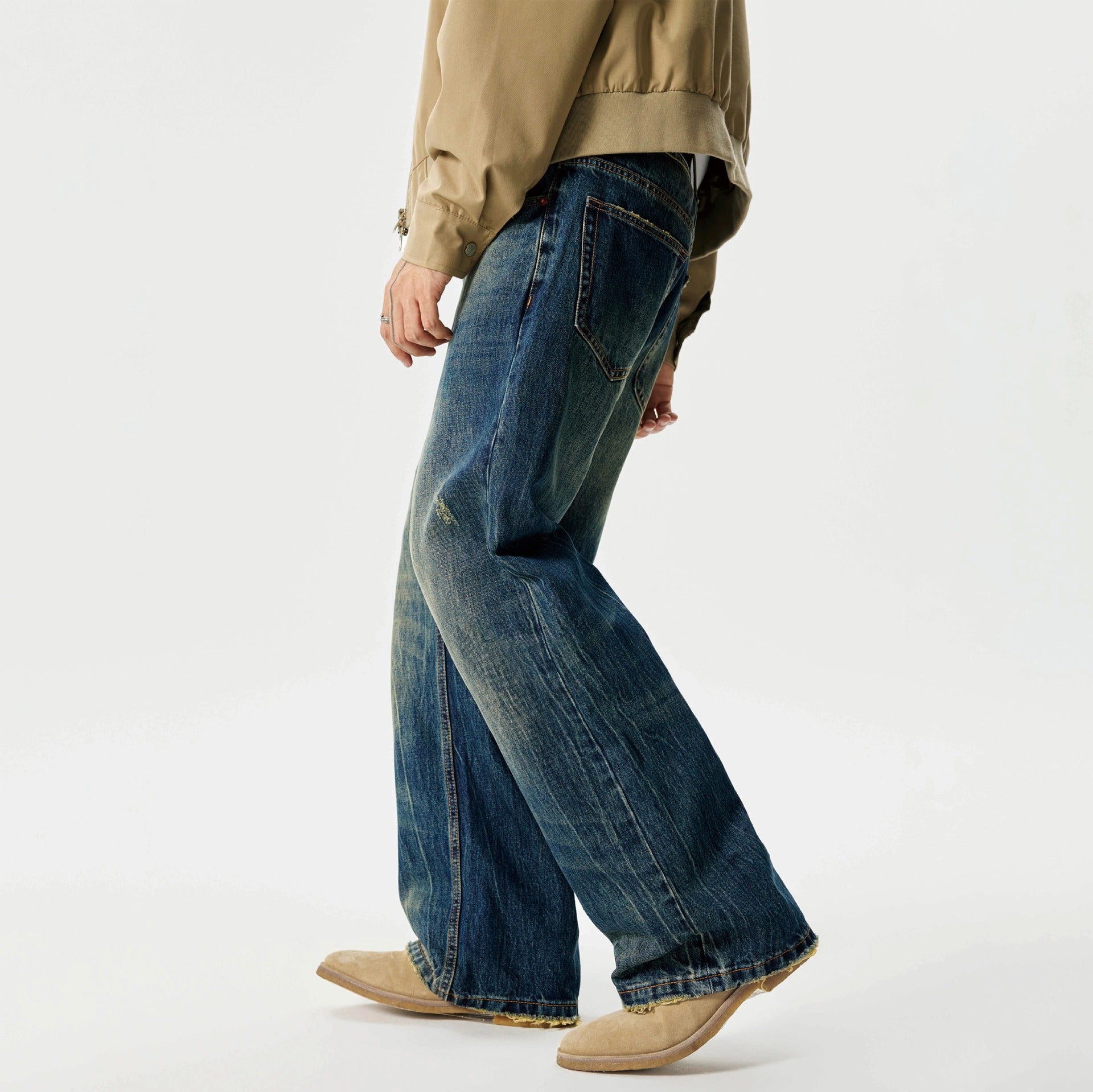 Street Scrape Water Pattern Simple Loose Micro-Flared Jeans for men