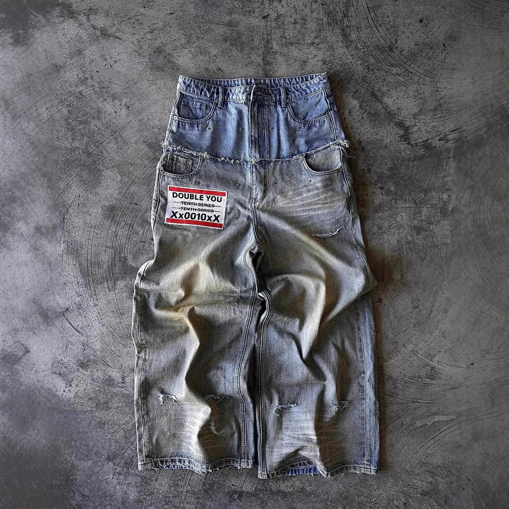 Harajuku Ripped Wide-leg Pants Retro Loose for men