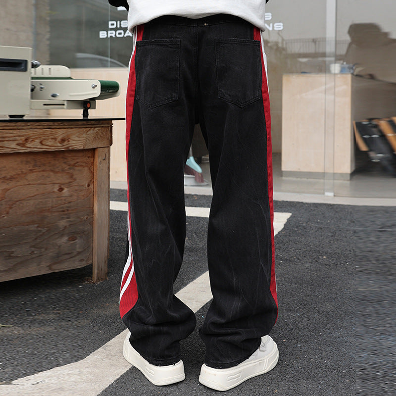 Pleated Texture Washed Wide Leg Straight Jeans For Men