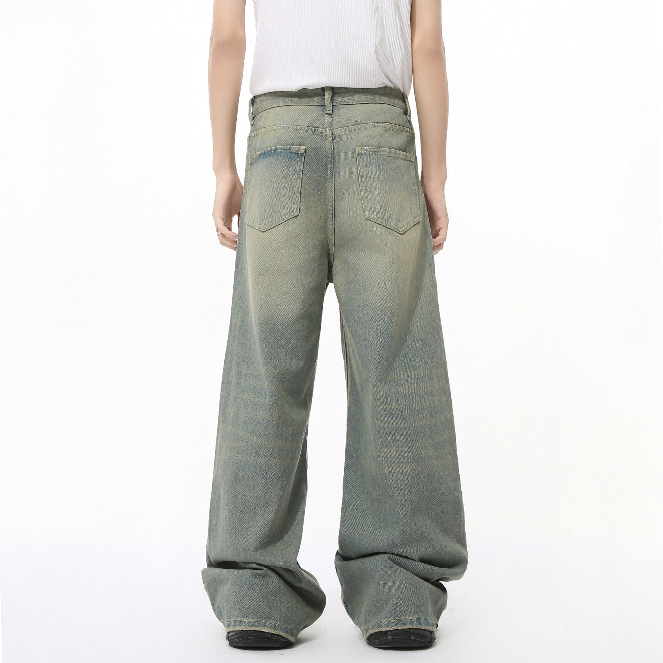 Men's Clothing Vintage Cement Green Draping Effect Straight-leg Trousers