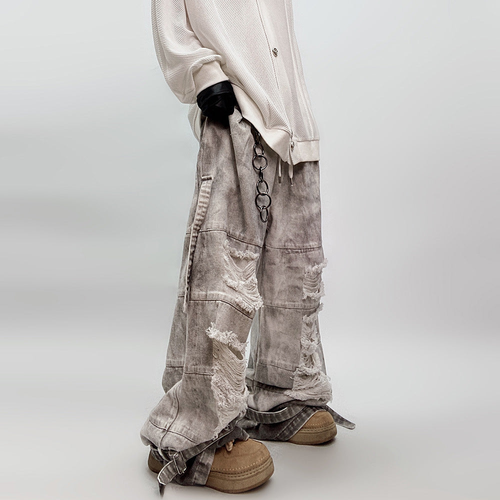 Vintage Worn Looking Washed-out Jeans High Street Loose for men