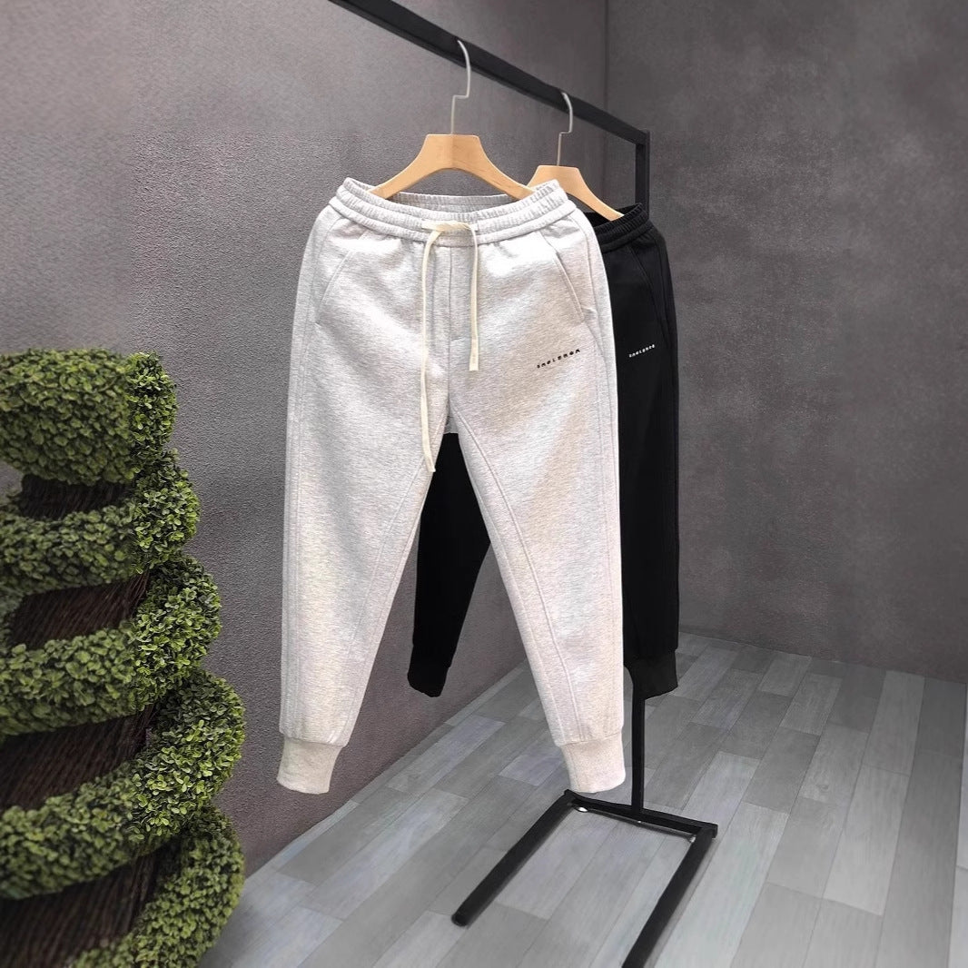 Simple Light Gray Men's Fashion Ankle-tied Sports Pants