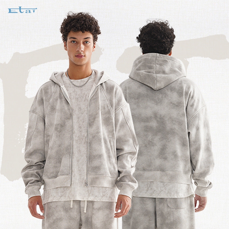 Men's Heavy Distressed Cardigan Zipper Sweater