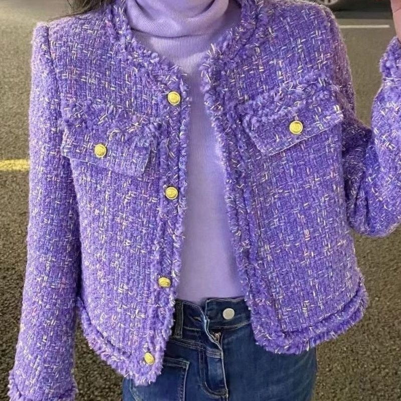 Quilted Lining Coarse Flower Short Woolen Coat