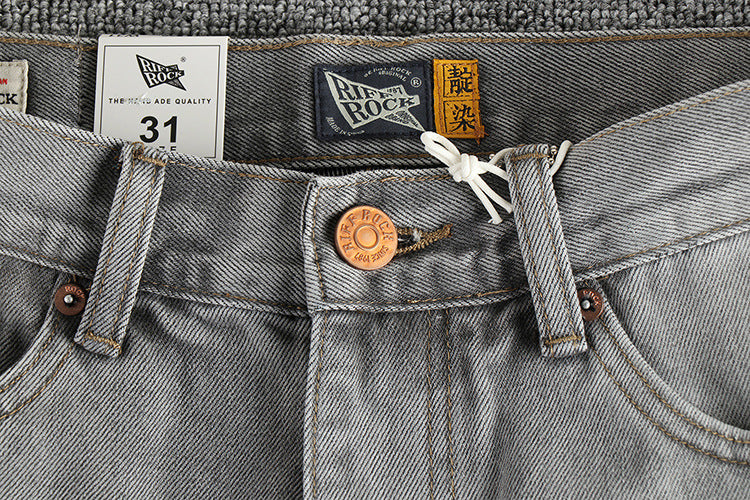 Retro Washed Distressed Cement Gray Jeans For Men