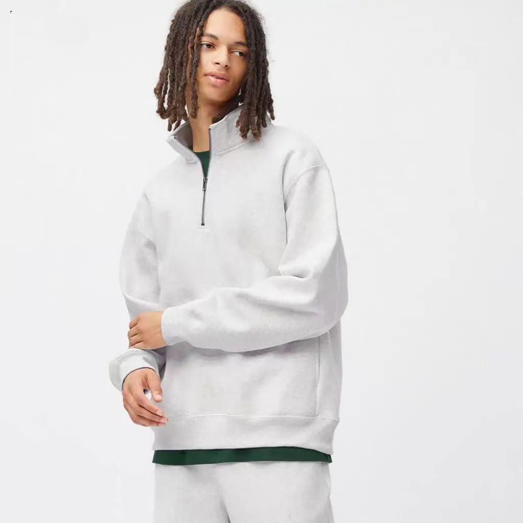 Men's Thick Loose Half Zipped Stand Collar Top