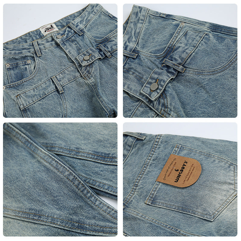 Double Waist Design Loose Leisure Workwear Trousers for men