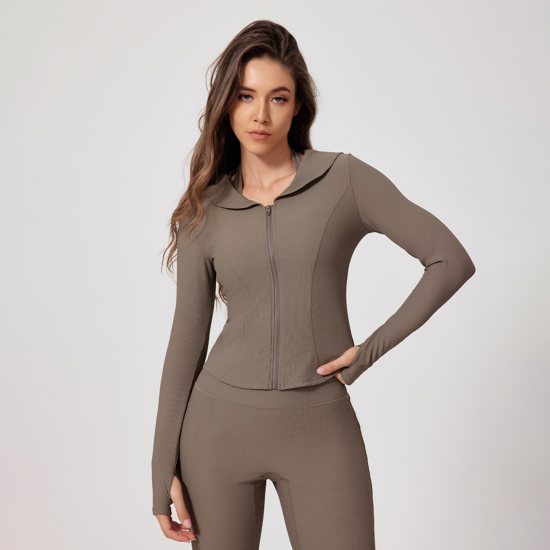 Threaded Long Sleeve Skinny Yoga Clothes