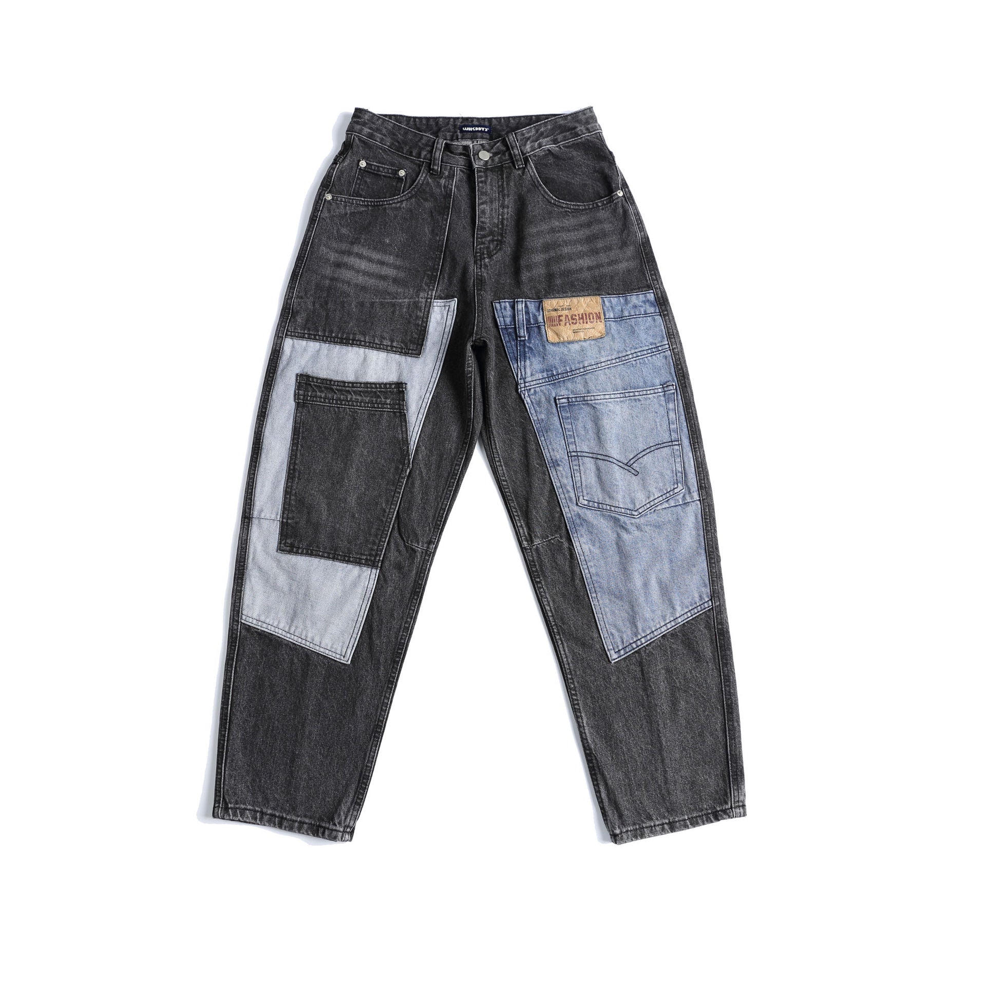Retro Washed Heavy Ounce Deconstruction Patchwork Jeans