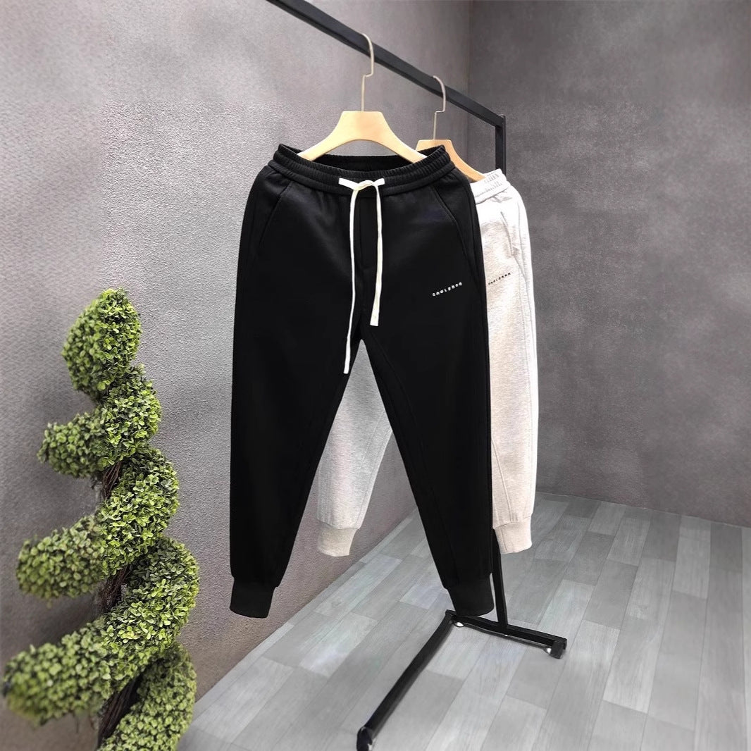 Simple Light Gray Men's Fashion Ankle-tied Sports Pants