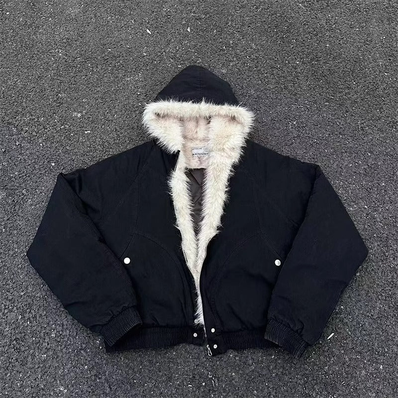 Winter Hooded Short Fur Collar Coat