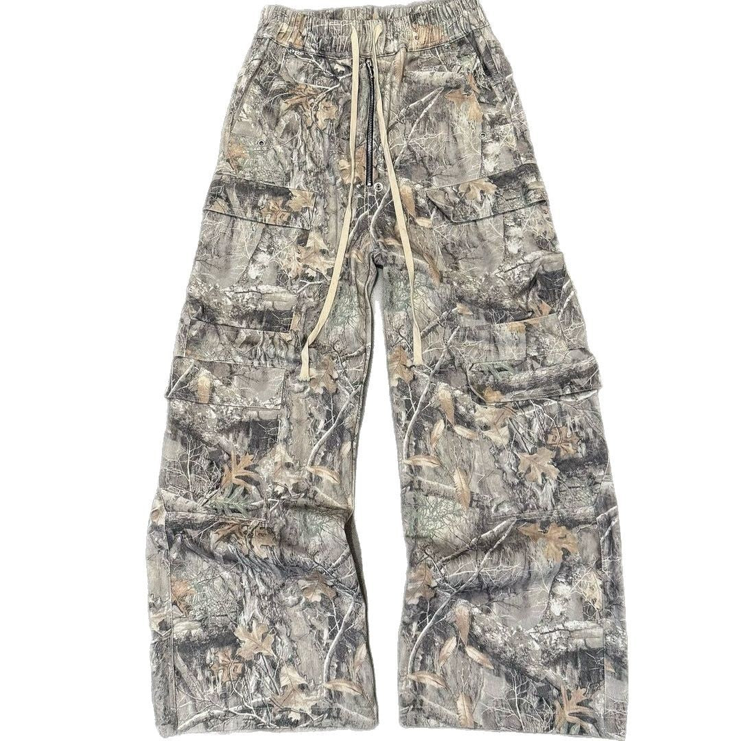 Retro Washed Multi-pocket Slacks Men's Fashion Drawstring Trousers