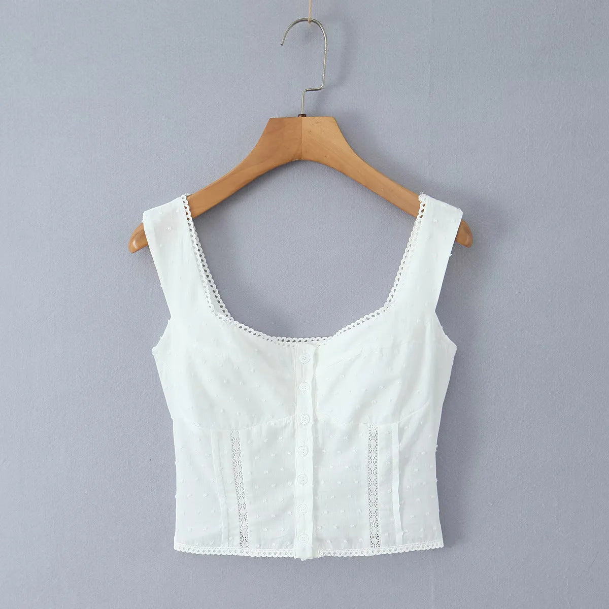 French Style Hot Girl Square Collar Lace Splicing Sling Vest For Women