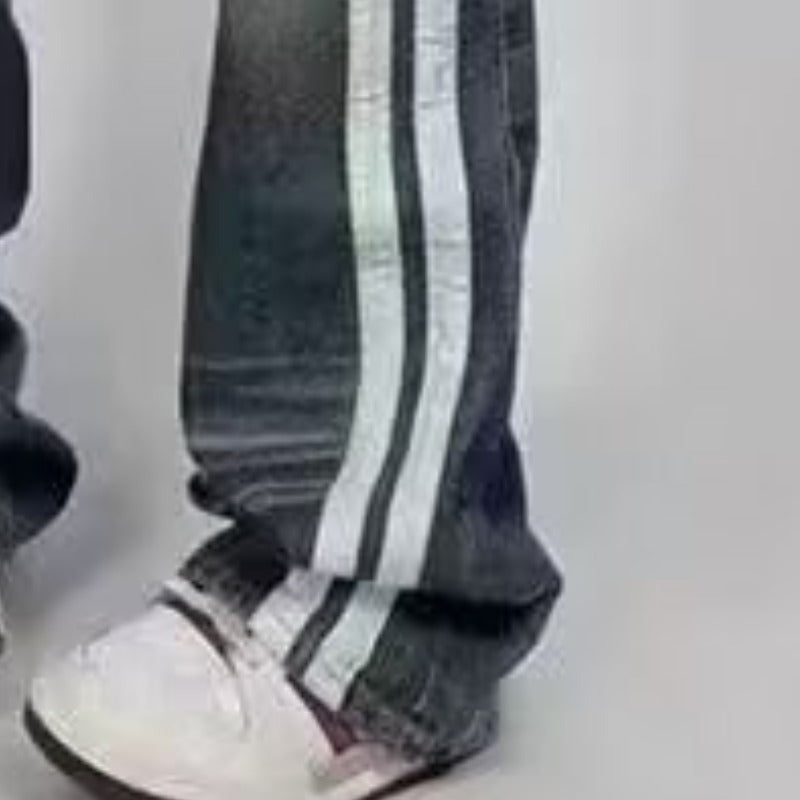 New Jeans Retro Distressed Three Bars Straight Men