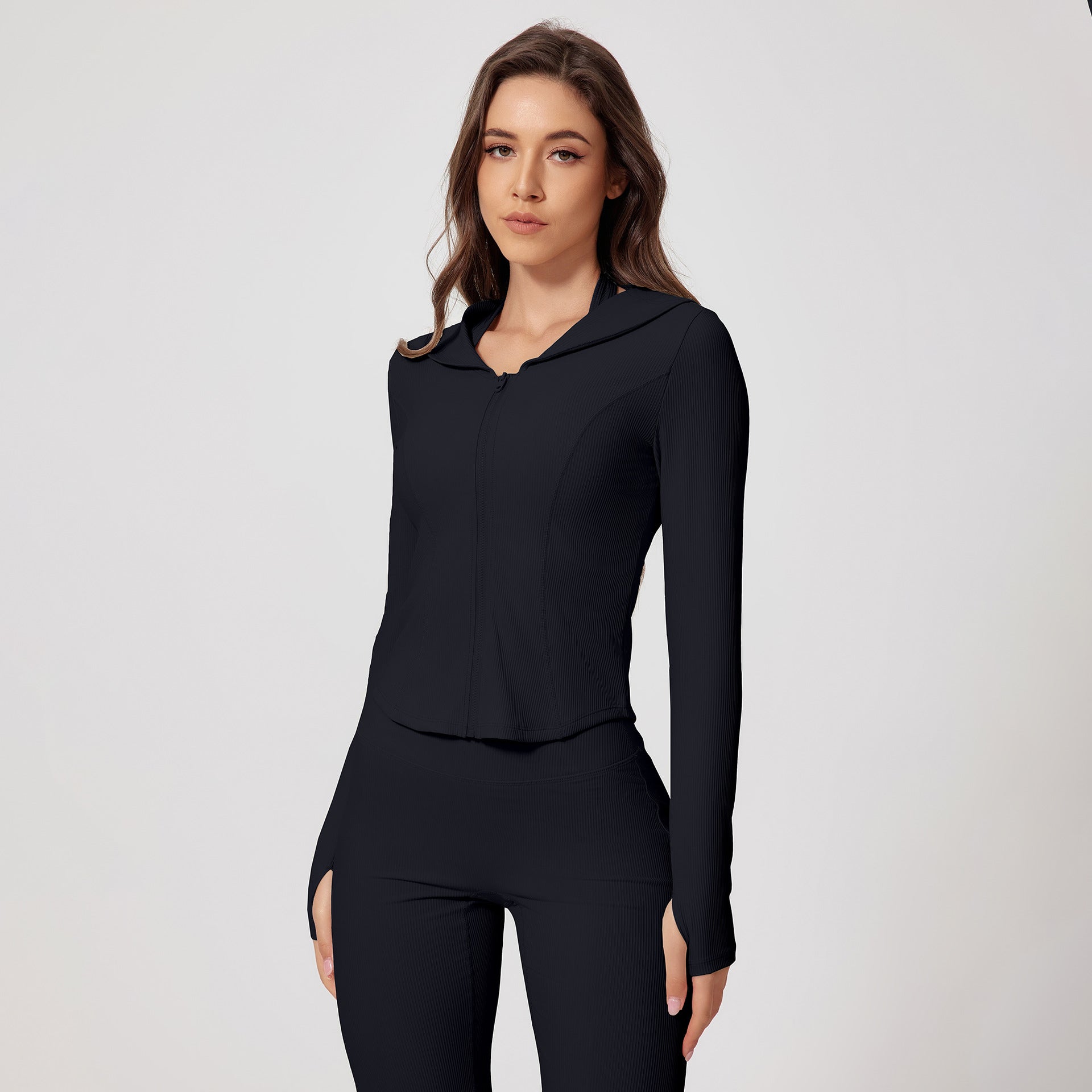Threaded Long Sleeve Skinny Yoga Clothes