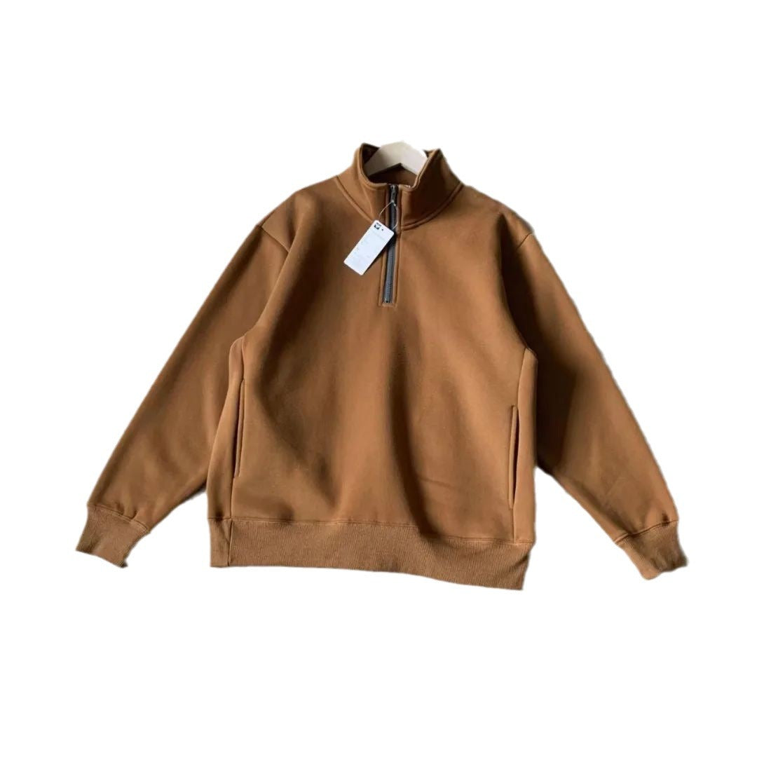 Men's Thick Loose Half Zipped Stand Collar Top