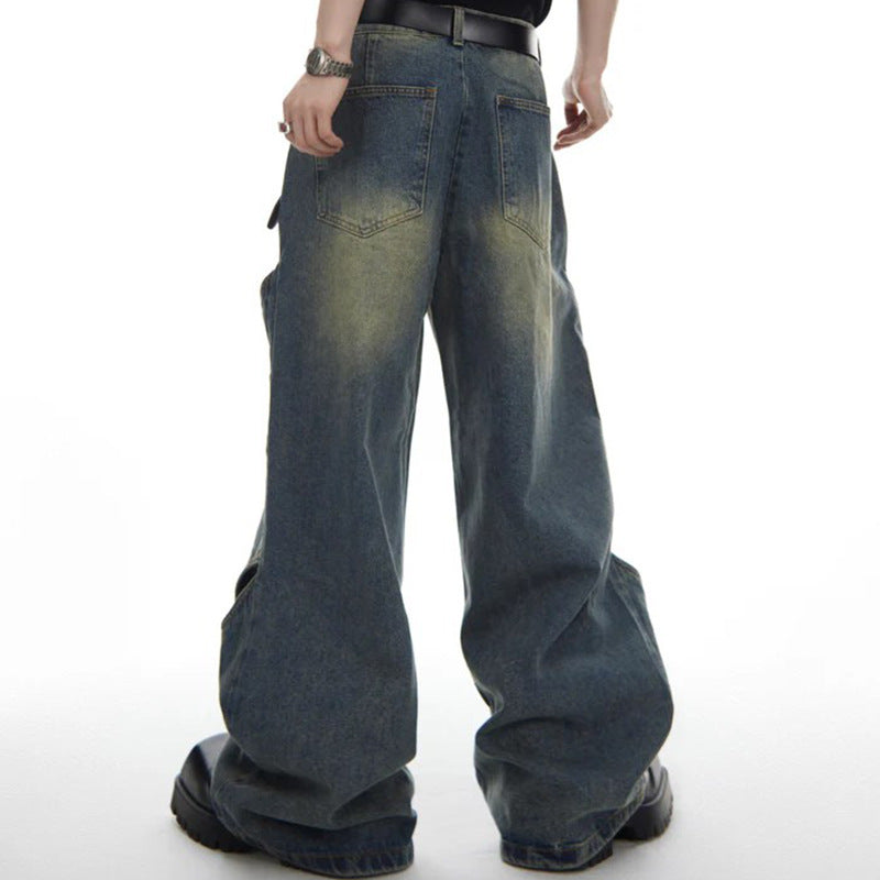 Spring And Summer Casual Wide Leg Hollow Baggy Pants for men
