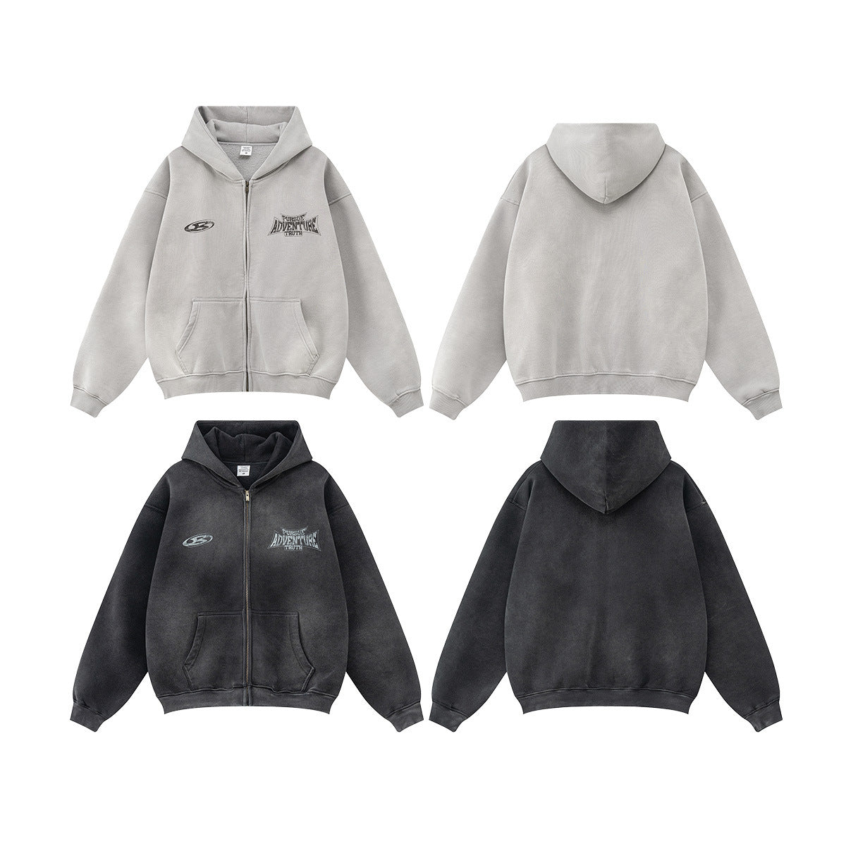 Retro Fashion Brand Dirty Dyed Distressed Oversize Loose Fleece Zipper Sweater