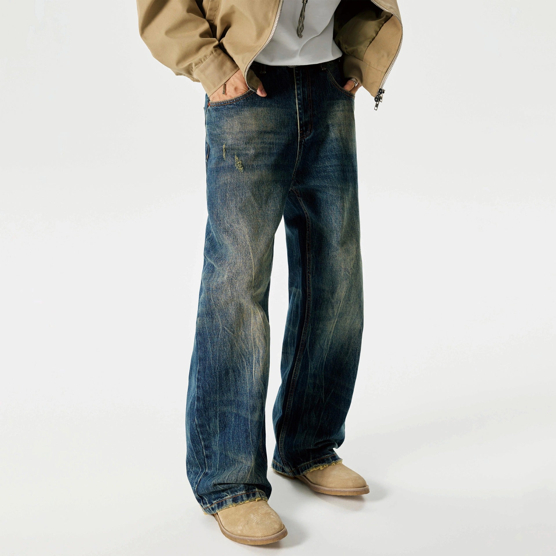 Street Scrape Water Pattern Simple Loose Micro-Flared Jeans for men