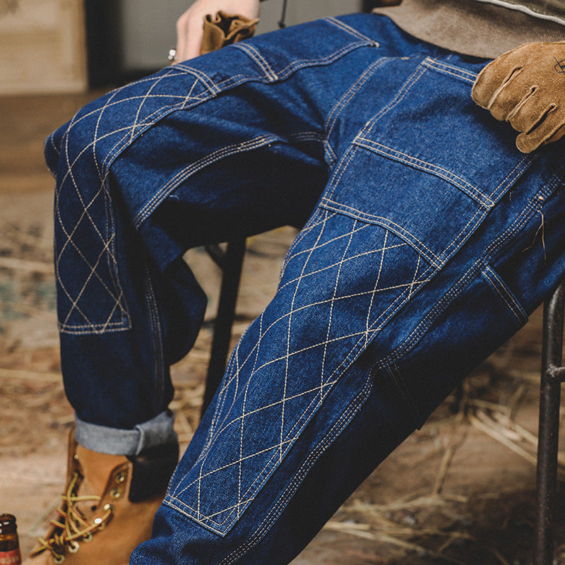 Retro Workwear Jeans Men's Autumn Loose Bright Line