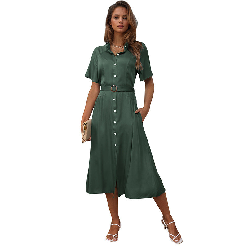Green European And American Style Dress Single Breasted