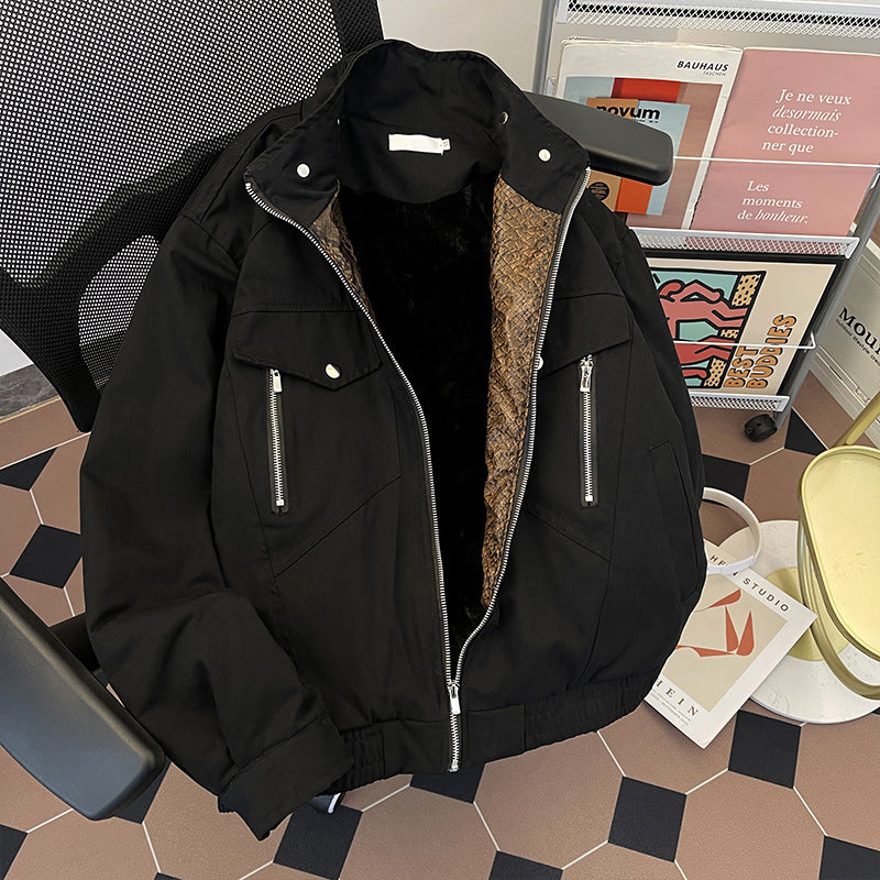 Men's Winter Thickened Velvet Padded Workwear Cotton-padded Jacket Coat